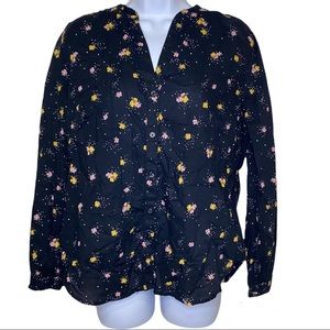 Old Navy Floral Black Button Down Blouse Women’s Size Medium